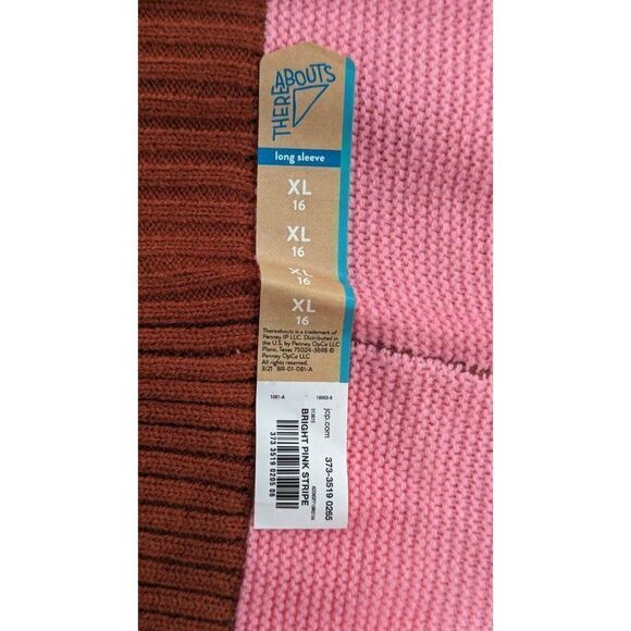 There Abouts Girls Size XL 16 Bright Pink Stripe Sweater Acrylic Long Sleeve - Picture 9 of 9